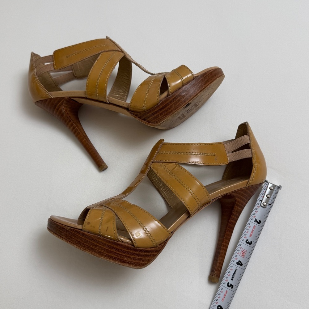 Stuart Weitzman Patent Leather Strappy Stiletto Platform Heels Size 8.5 Classic - Picture 5 of 13